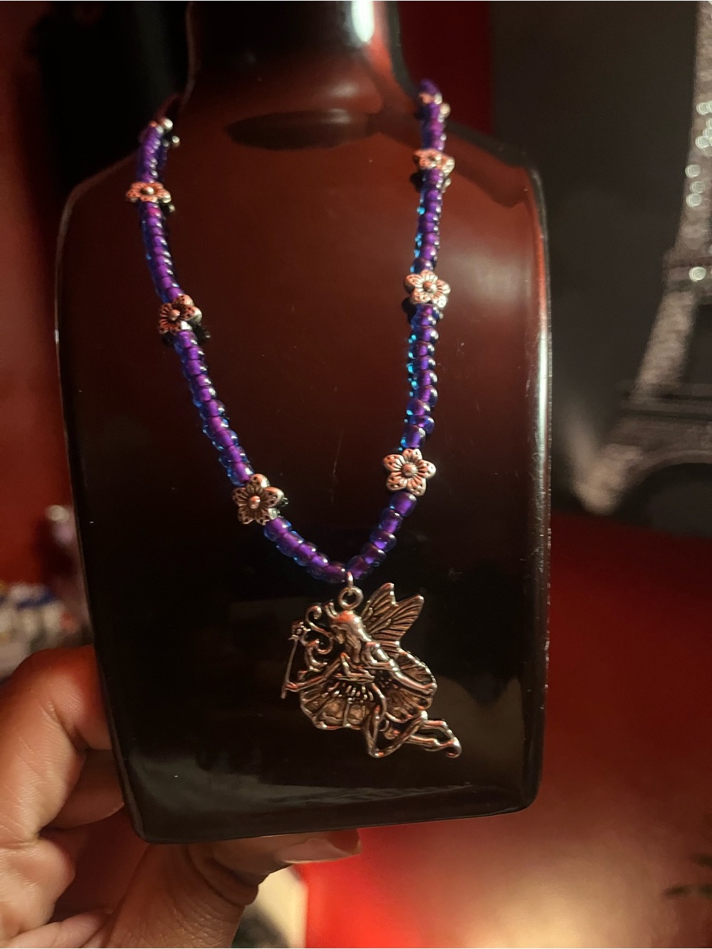 Purple Beaded Fairy Pendant Necklace - Women Jewelry - Picture 2 of 4